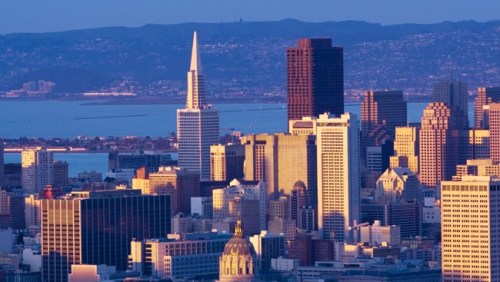 Sunrise in San Francisco cityscape