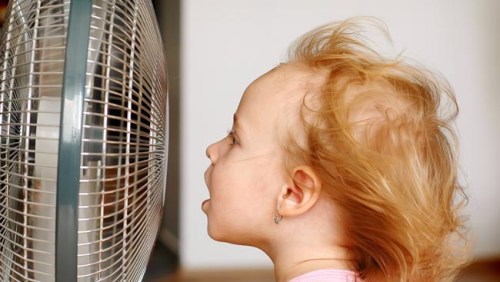 Girl in front of fan
