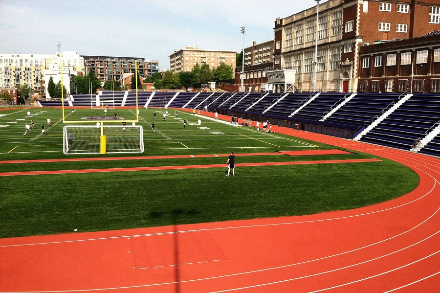 The track and athletic field at historic Cardozo High School in Columbia Heights DC