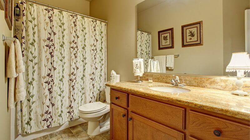 bathroom artwork and shower curtain 