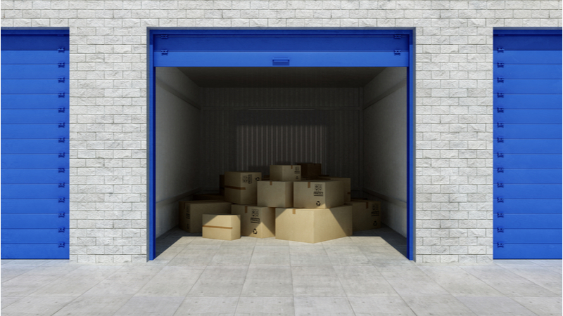 boxes in a self-storage unit