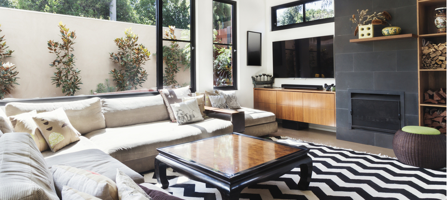 Living Room with Sofas & Coffee Table & TV
