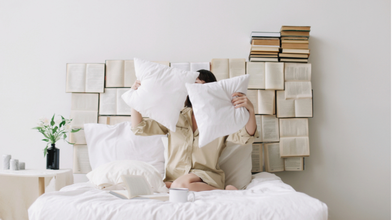 book storage above bed headboard