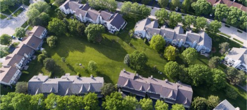 aerial view of Chicago suburbs homes