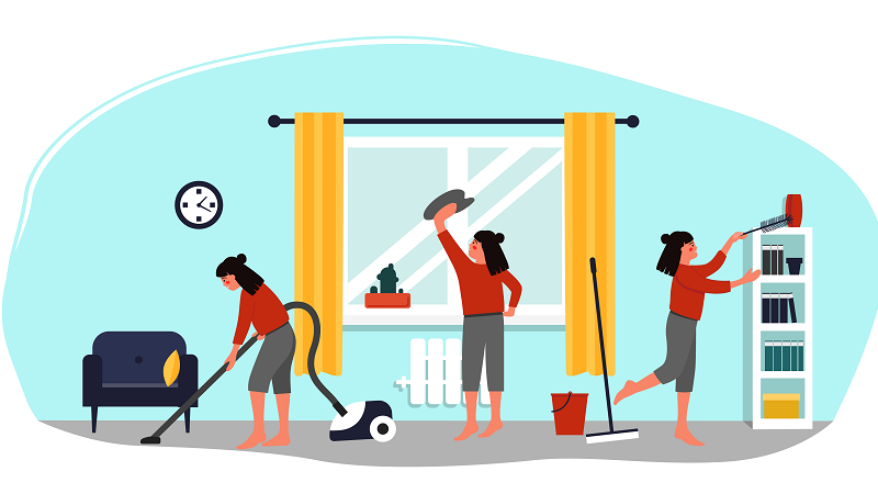 wiping windows cleaning dusting vacuuming