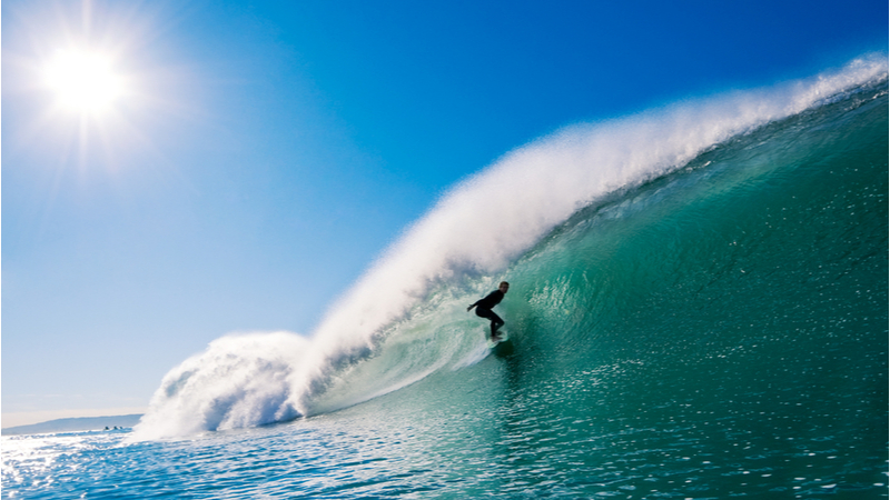 Surfer getting barreled in California
