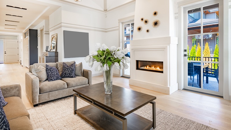 farmhouse living room with fireplace