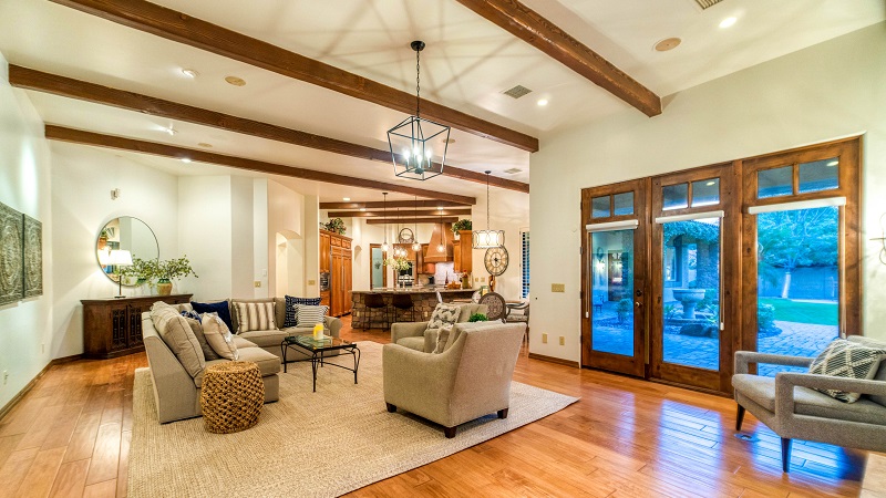 neat living room with large window