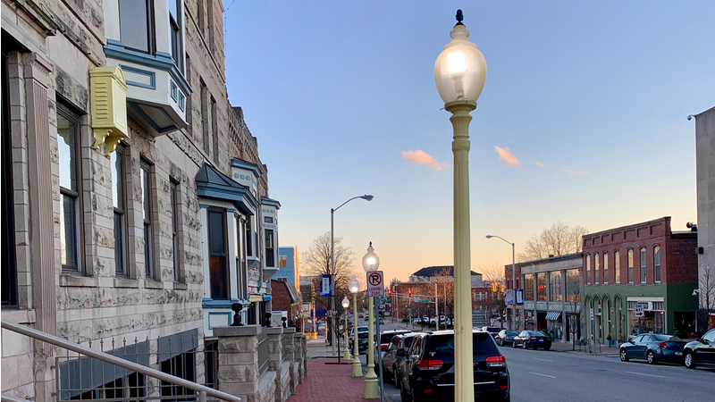 streetscape downtown Bloomington, McDoel