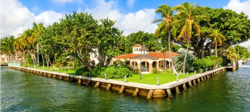 Canals and waterfront house along New River in Fort Lauderdale