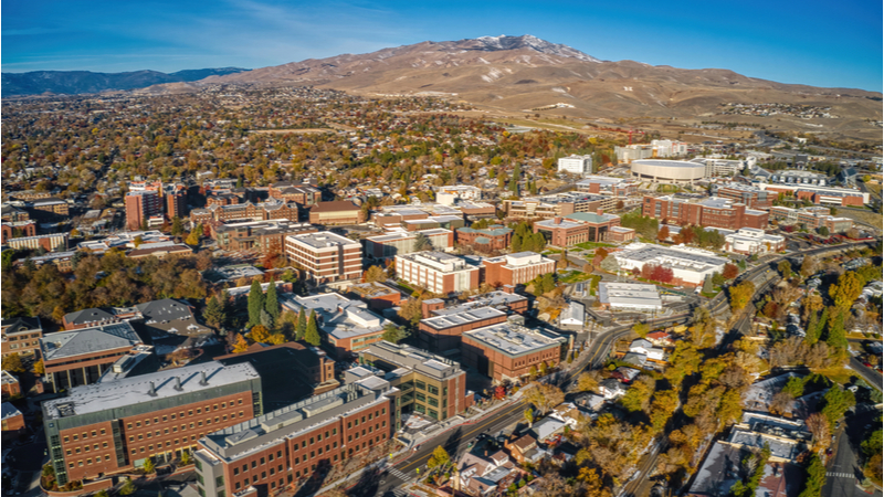 Aerial view of a university in Reno, Nevada