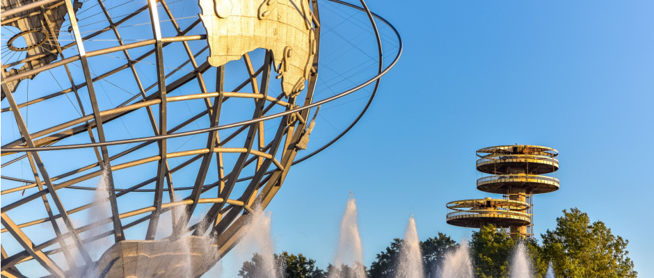 Detail view of the Unisphere in Flusing Meadows-Corona Park in Queens, New York City