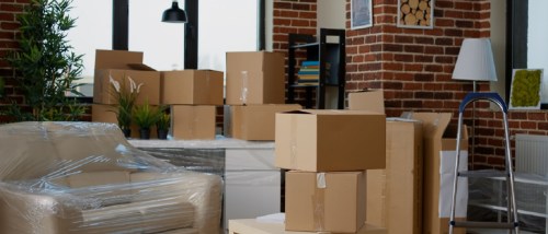 Furniture & Cardboard Boxes Ready for Moving