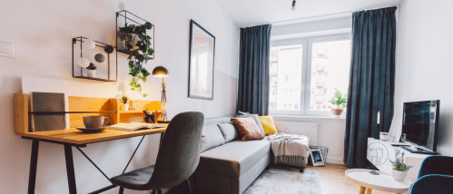 Interior of small apartment living room for home office