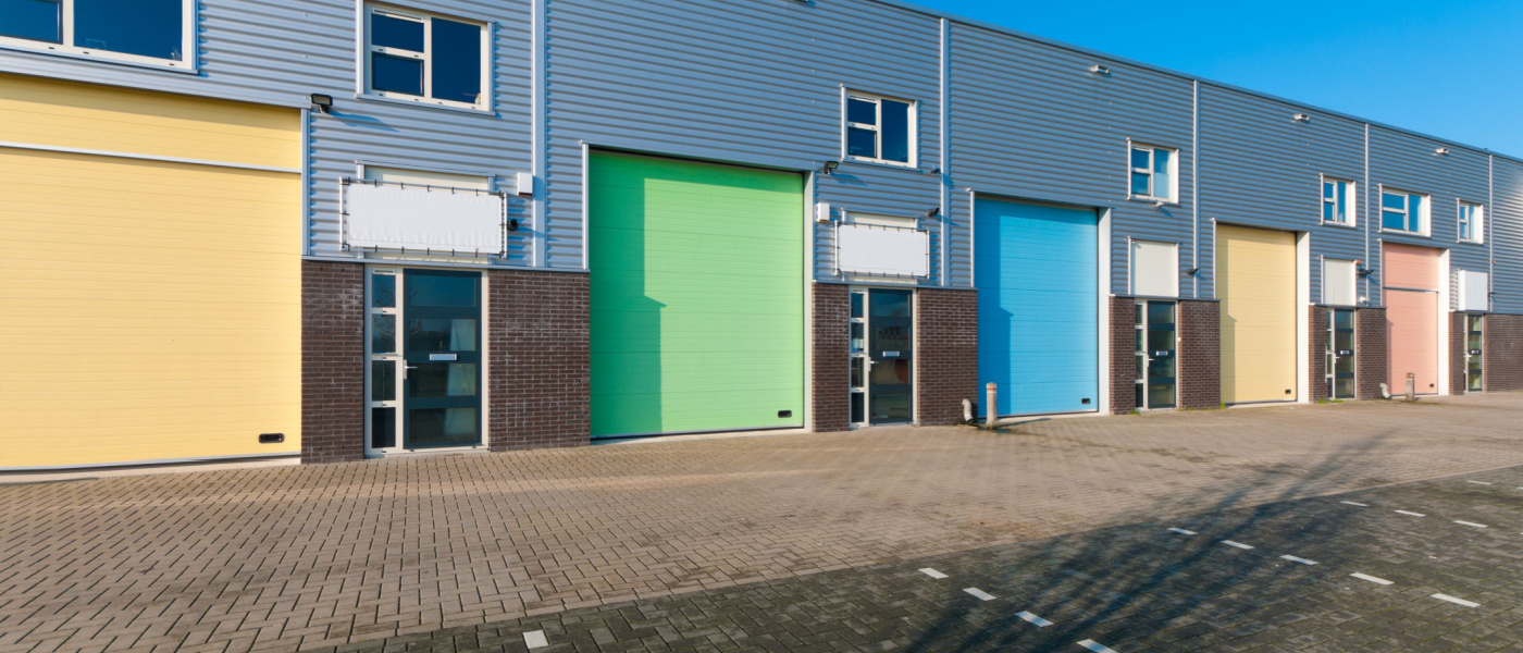 self storage units with colorful roller doors