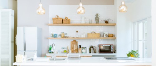 well organized modern kitchen with rustic elements