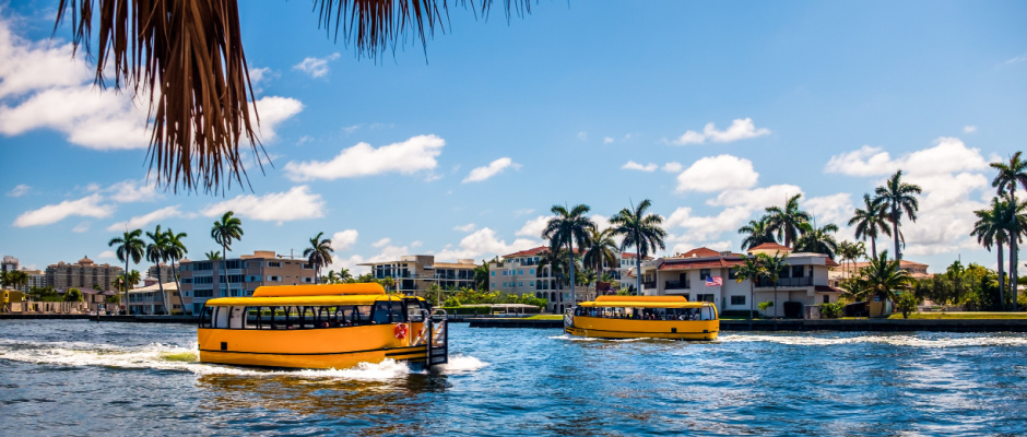 Fort Lauderdale Water Taxis crossing on the Intracoastal waterway.