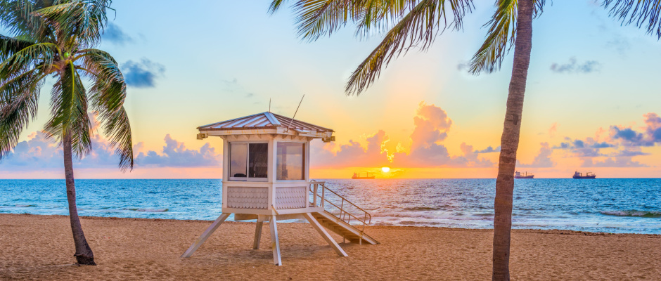 Lifeguard hut on the beach in Fort Lauderdale Beach Park, FL