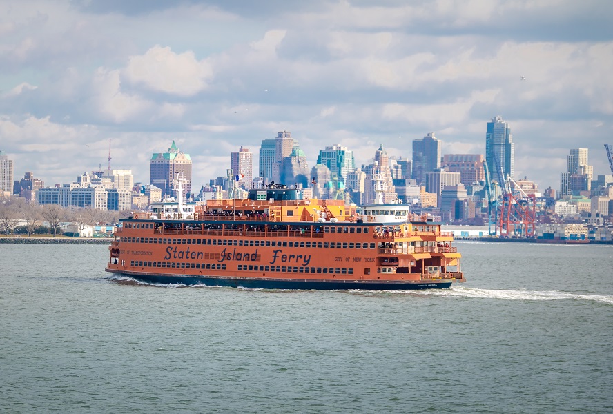Staten Island Ferry and Lower Manhattan Skyline New York
