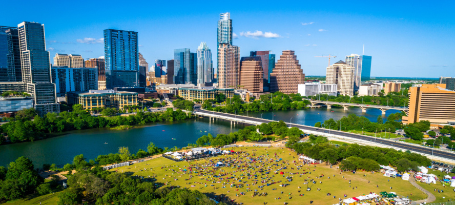 Aerial view of downtown Austin, TX