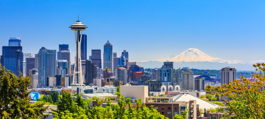 Seattle downtown skyline and Mt. Rainier, Washington