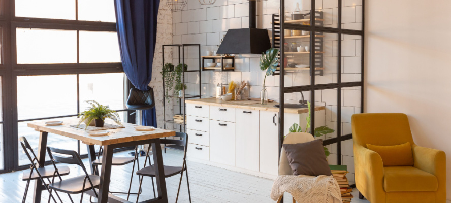 luxury modern design of a cozy small Scandinavian-style apartment