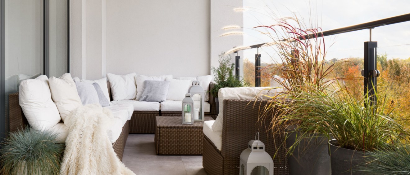 Beautiful balcony with many plants