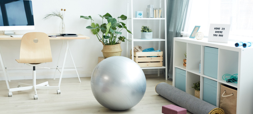 home office with workout equipment