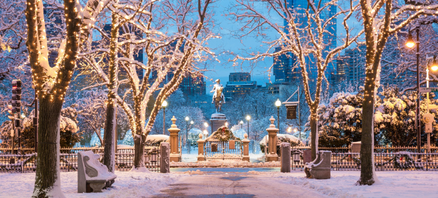 Festive winter lights in Boston