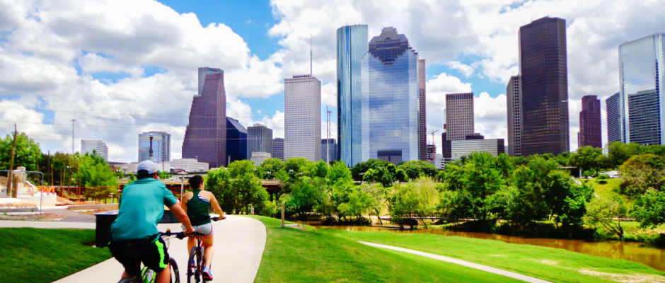 Houston TX skyline on a summer day.