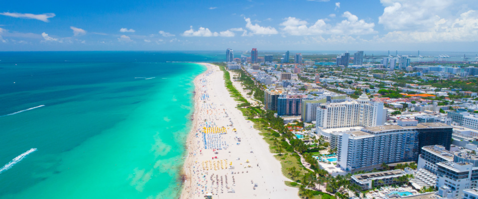 Aerial view of Miami Beach, South Beach, FL.