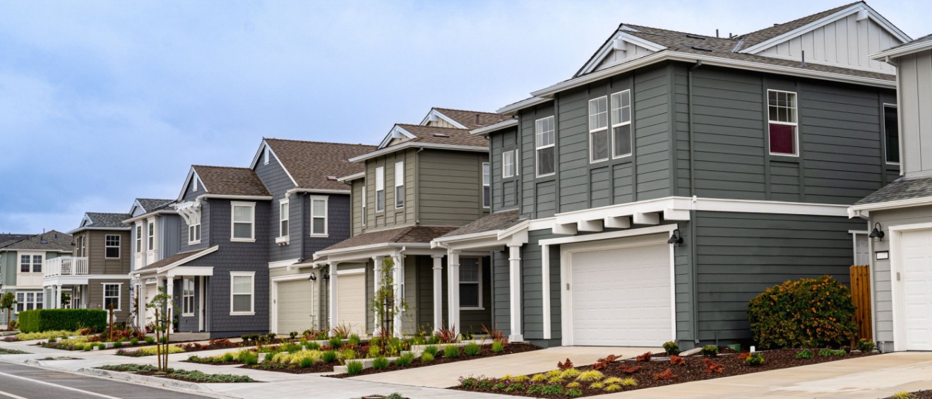 Row of single-family homes for rent in a new development.