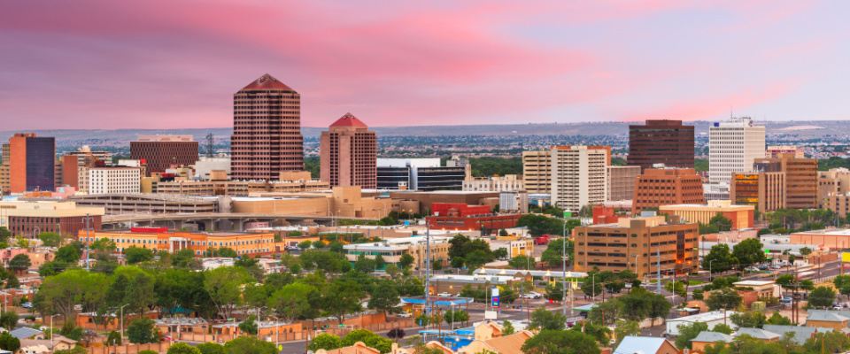 view of buildings and trees in albuquerque