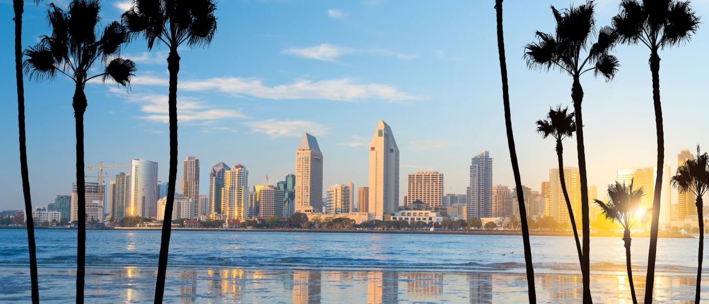 image of Downtown apartments in San Diego at sunset