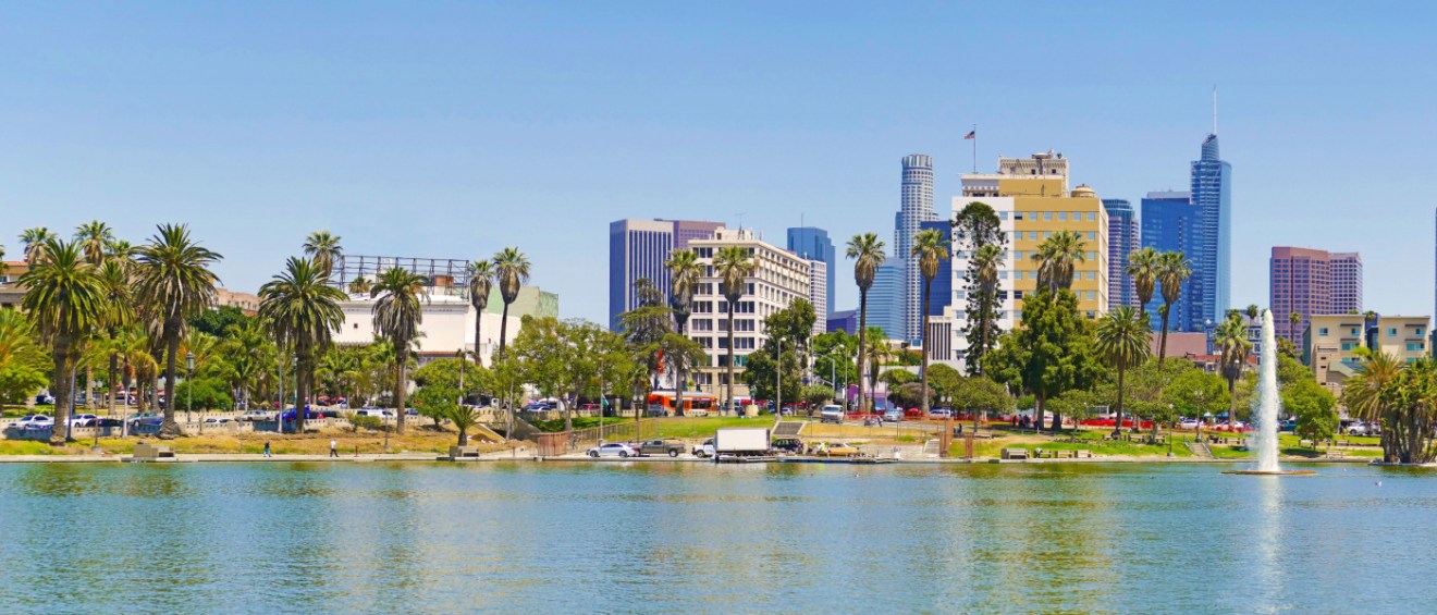 Panoramic skyline of downtown Los Angeles.