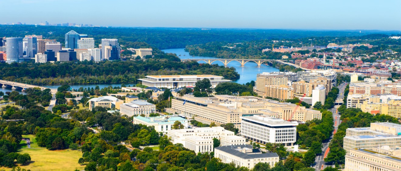 Aerial view of Washington, DC, from the Washington Monument.