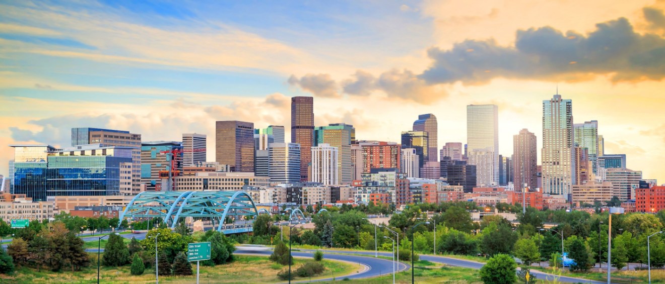 view of Denver, CO during sunset