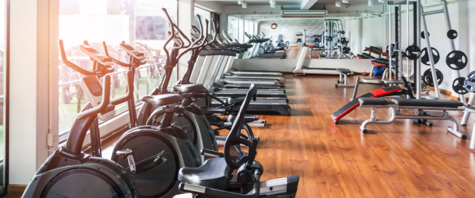 picture of a bikes in a fitness center during sunset