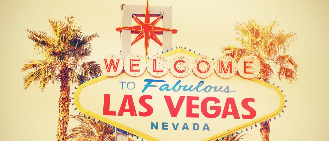 Retro cross processed photo of the Welcome to Las Vegas Sign in Las Vegas, Nevada, USA.
