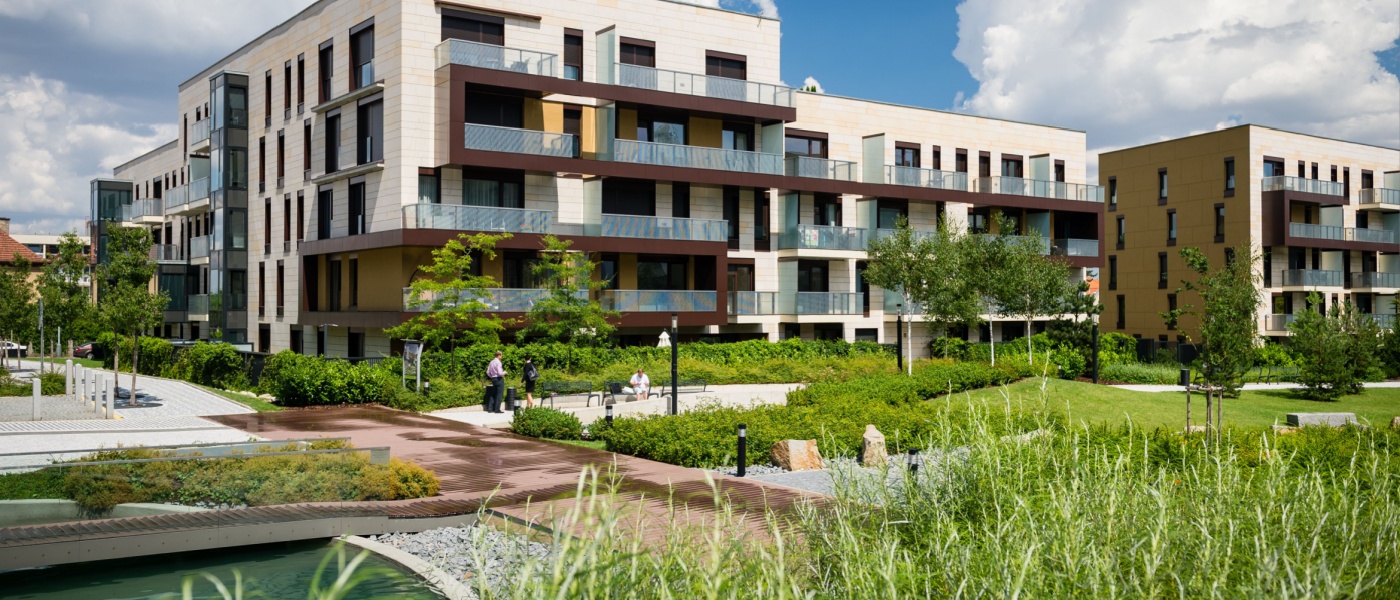 view of an eco-friendly apartment building for renters committed to green living