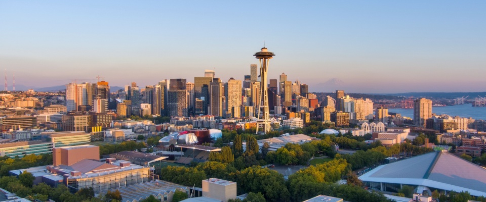 Panoramic view of Downtown Seattle, where $1,500 per month gets renters less than 500 square feet of apartment space.