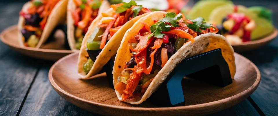 Simple Mexican tacos with meat and vegetables.