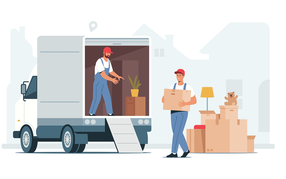 professional movers moving boxes