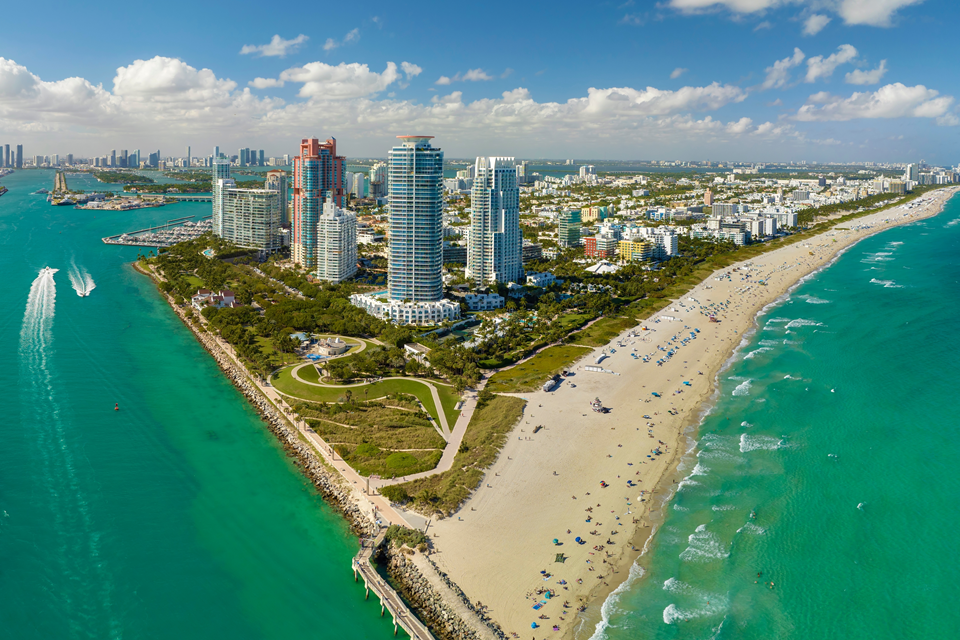 aerial view of miami beach and buildings