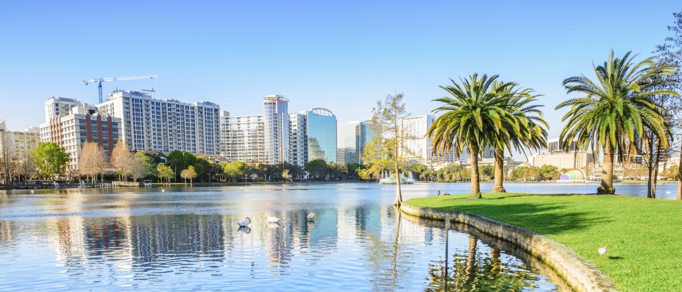 Lake Eola Park in Orlando, Florida. Apartment Construction in Orlando is booming.