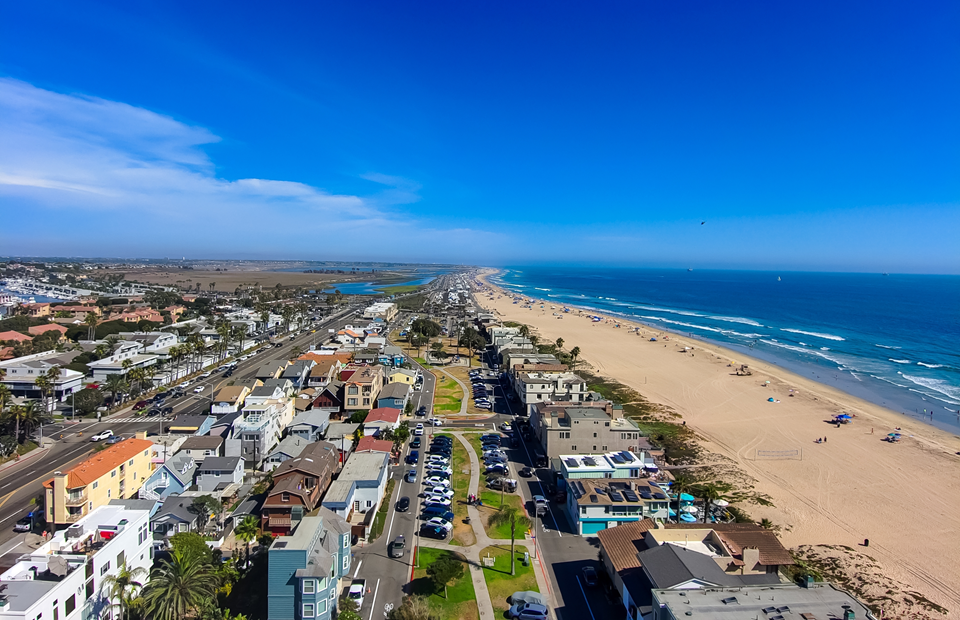 long beach view of homes