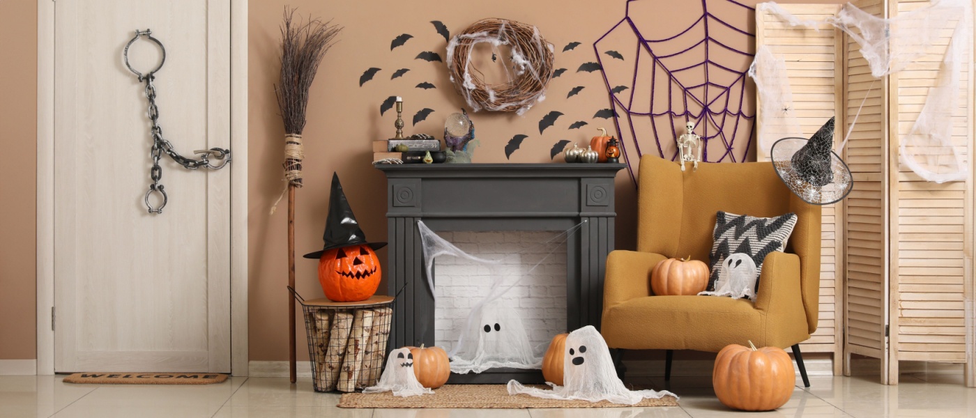 Room decorated for Halloween