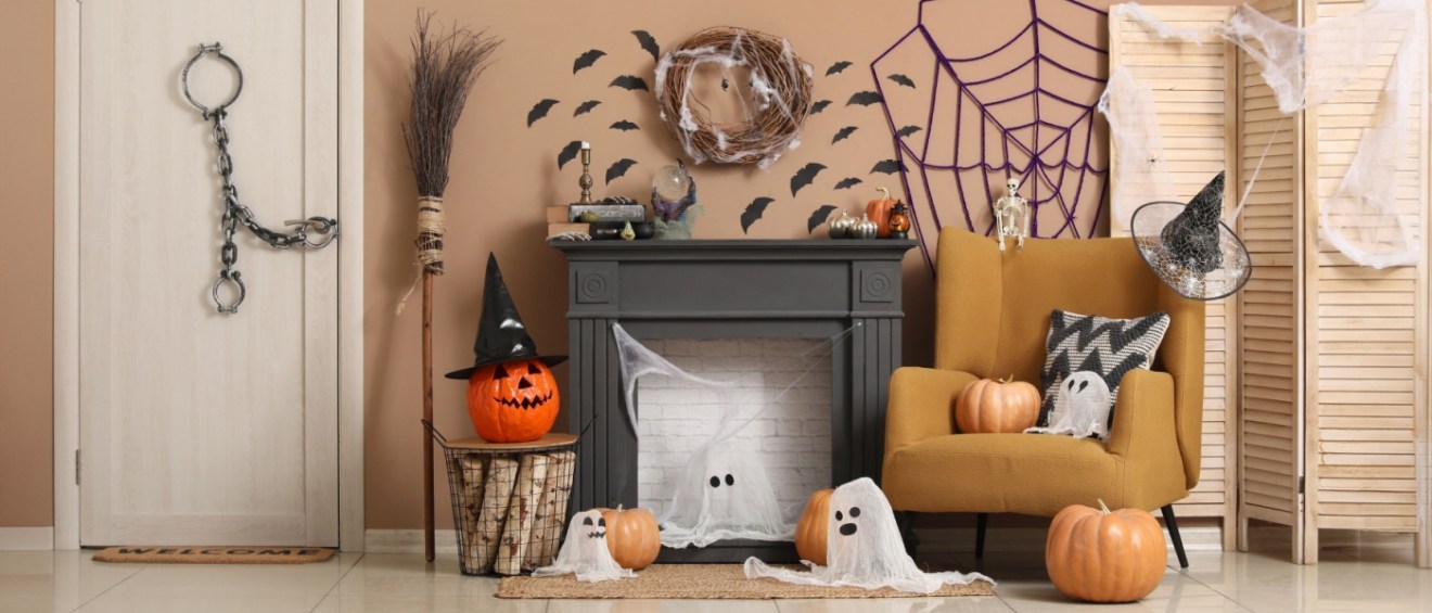 Room decorated for Halloween