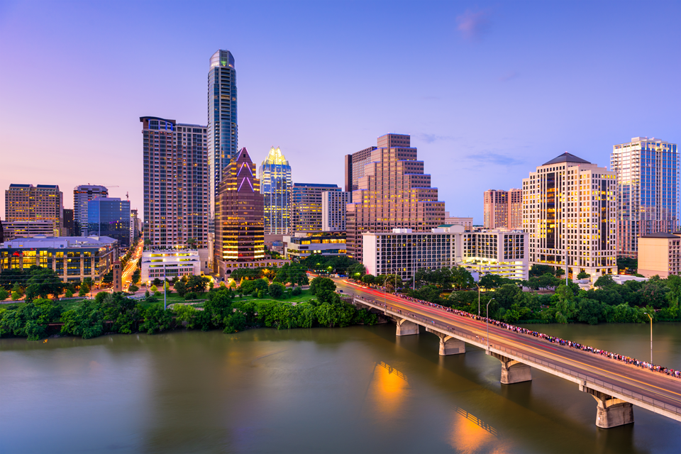 bridge over water leading into austin, texas