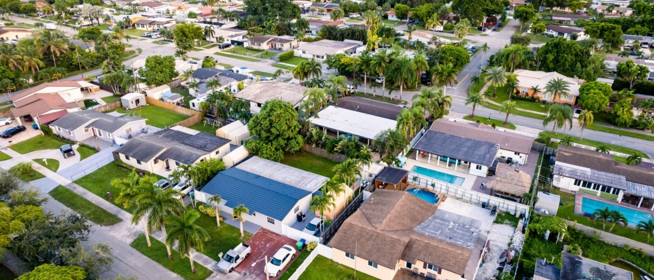 An aerial view of one of the residential areas in Hialeah, FL.